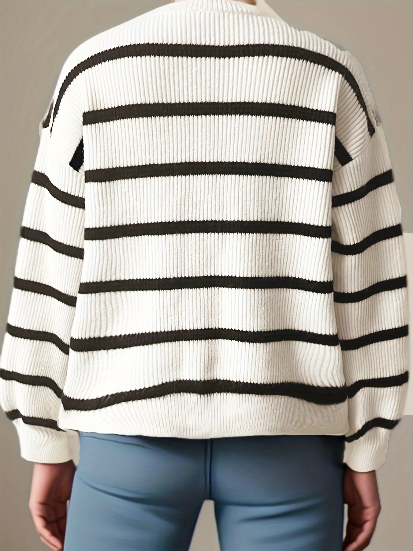 Hauts rayés décontractés pour femmes, pulls tricotés à manches longues et col rond, mode printemps et automne, articles polyvalents d'automne et d'hiver