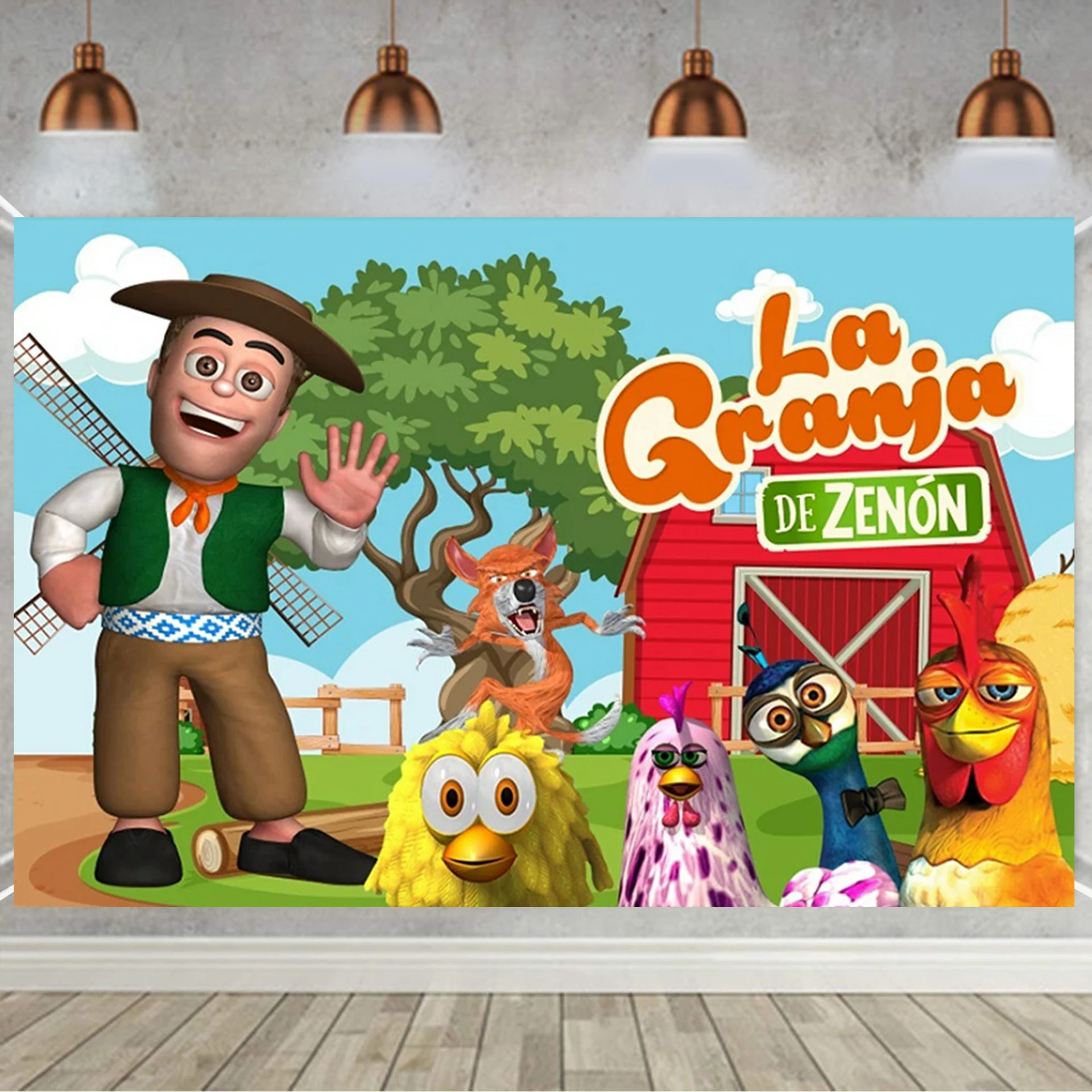 Cartoon La Granja De Zenon Thema Baby Dusche Neugeborenen Geburtstag Party Grün Gras Bauernhof Foto Hintergrund Dekoration Requisiten – Detail 3