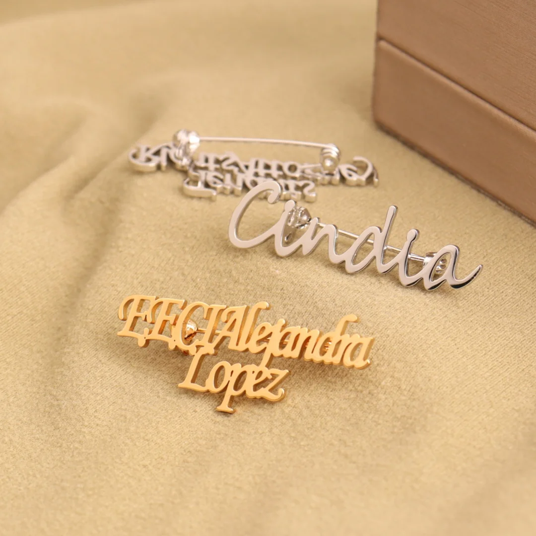 Custom Name Brooch For Women Men Stainless Steel Trendy Pins Badge Nameplate Brooch Jewelry Mother's Day Gifts