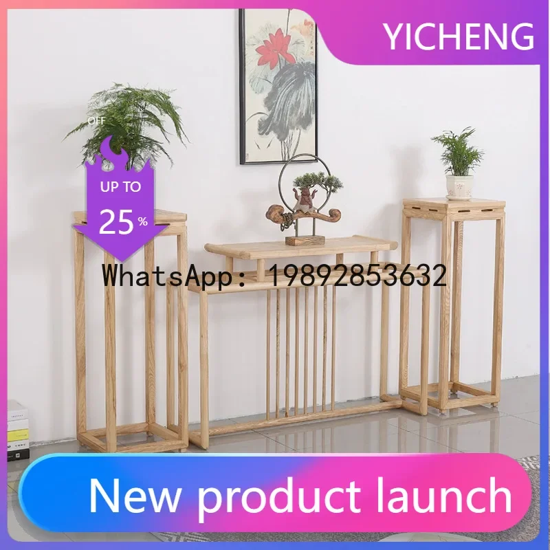 H5.20 new chinese style ash wood entryway bonsai stand balcony living room decorative flower stand shelf - view 2