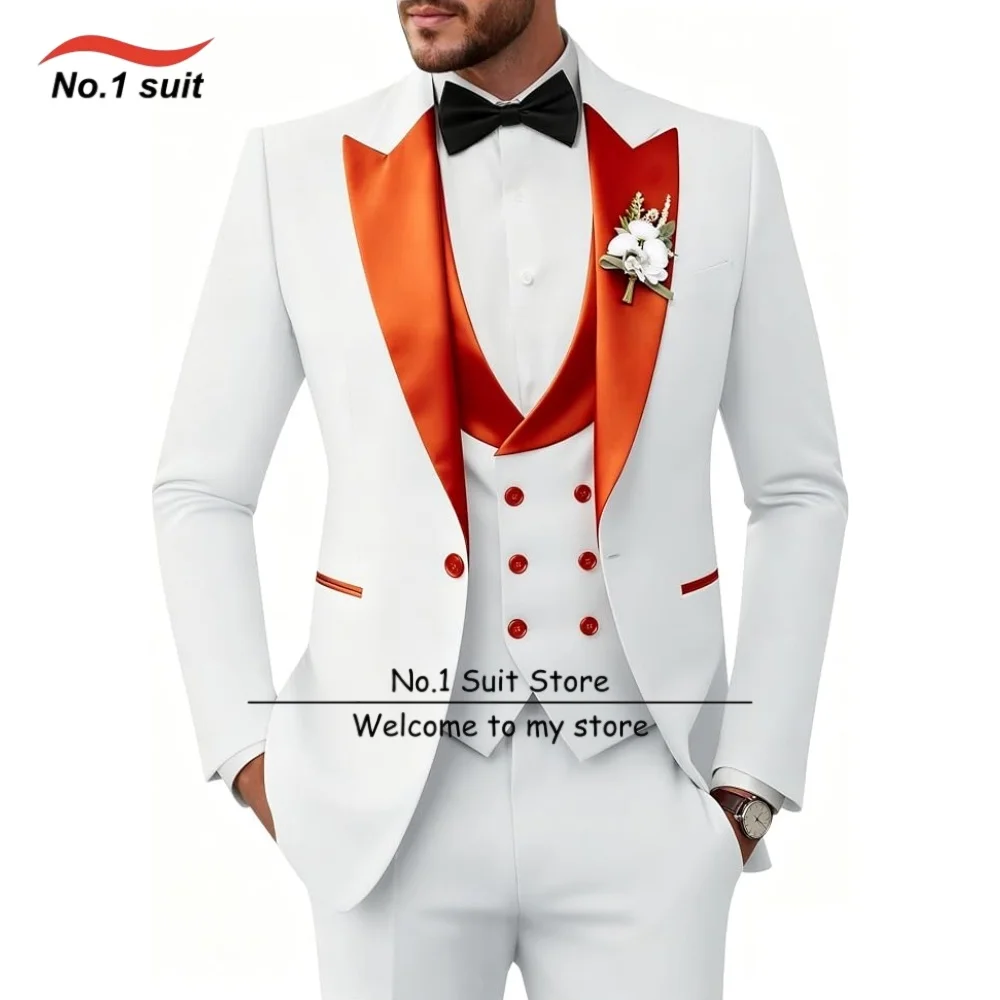 Wedding Tuxedo for Mens 3 Piece Suits Slim Fit Men Tuxedos Double-Breasted Prom Peaked Lapel Men Suits