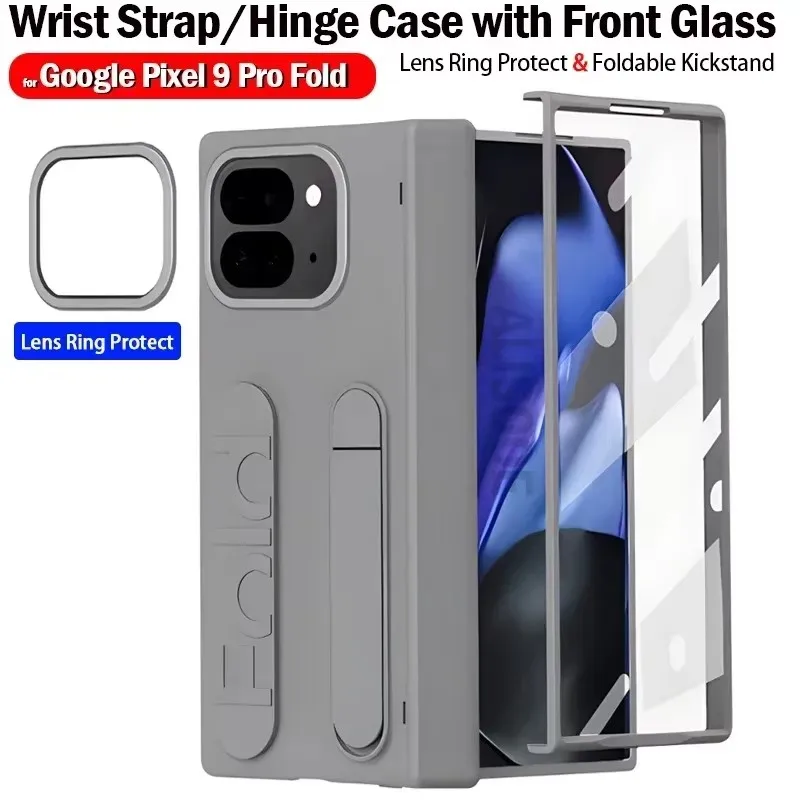 

Portable Silicone Palm Strap Wristband Hinge Phone Case For Google Pixel 9 Pro Fold Hard PC Slim Cover With HD Screen Protector