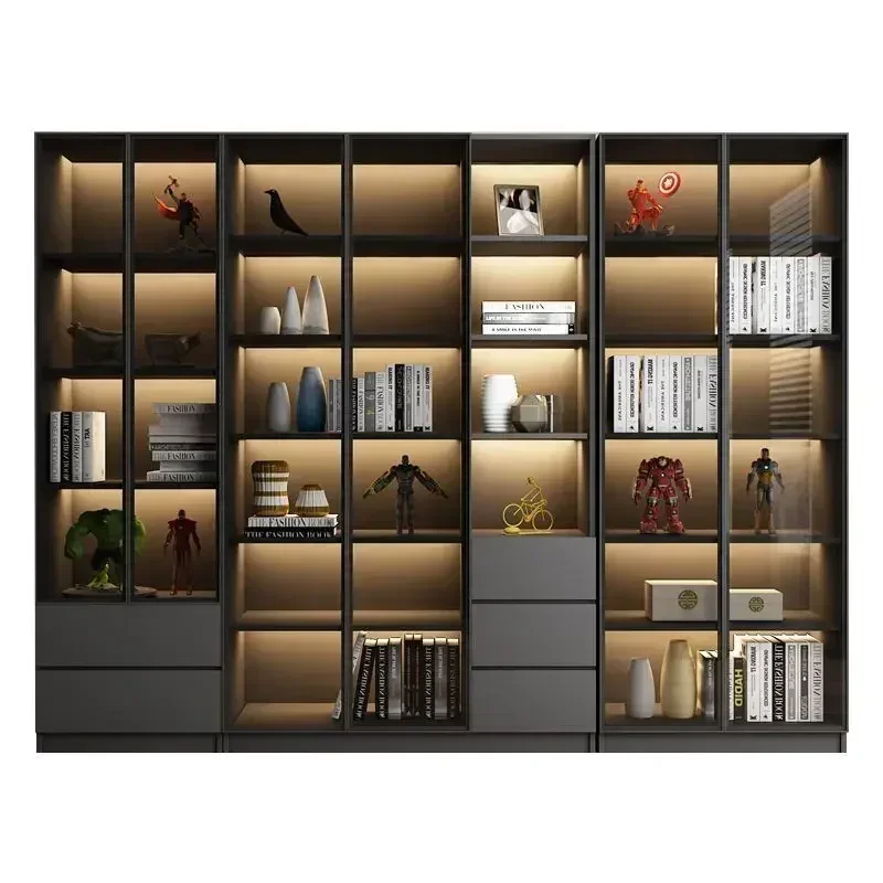 Modern Dust-Proof Bookcase with Glass Door Display Cabinet Modern Luxury Customized Home Living Room Integrated Bookshelf