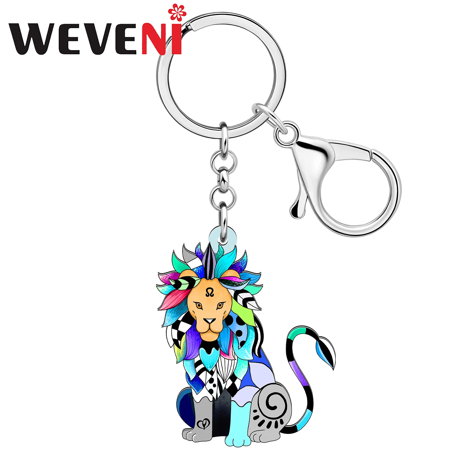 WEVENI Acrylic Leo Zodiac Keychains Key Chain Jewelry For Women Kid Friends Trendy Birthday Jewelry Gifts Accessories