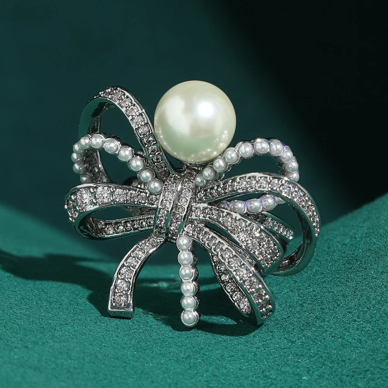 

Large Pearl Rings For Women 925 Silver Color Bowknot Unique Retro Design Natural Stone Jewelry Luxury 2026 Trends Birthday Gifts