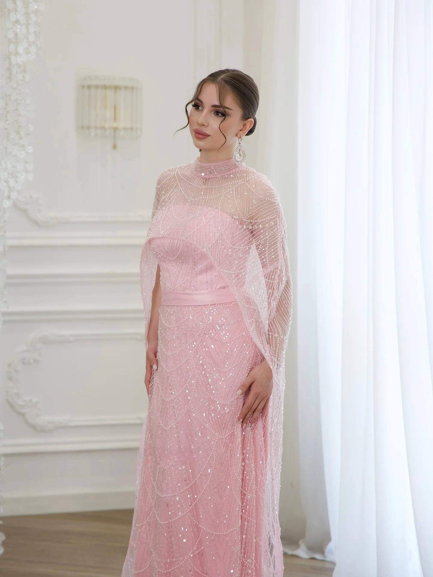 Mina Aangepaste kralen avondjurk Luxe elegante dames feestjurken voor speciale gelegenheden Sjaal Tube Top Pailletten Afneembaar