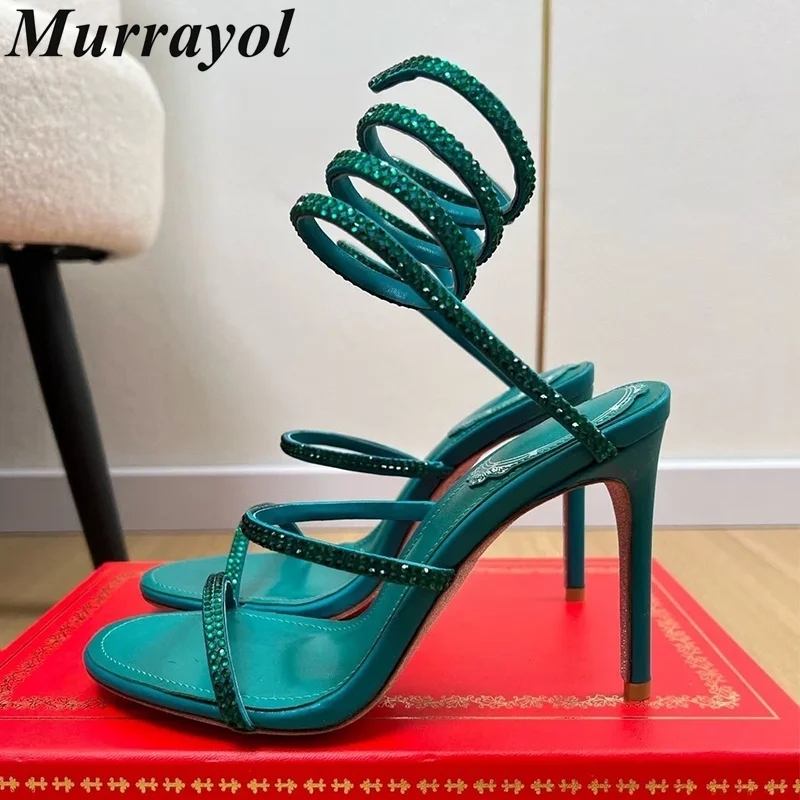 Sandals Women Snake Shaped Cross Shining Rhinestone Thin High-Heels Open Toe Crystal Sandalias Summer Sexy Party Dress Shoes