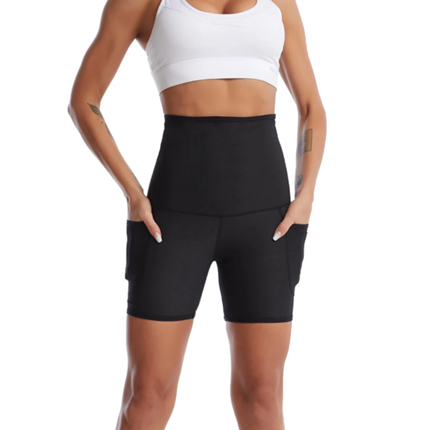 ساونا عرق البدلة ملابس داخلية السراويل جيوب مدرب خصر الجسم Sweatsuit ممارسة اللياقة البدنية الصالة الرياضية النساء فتاة