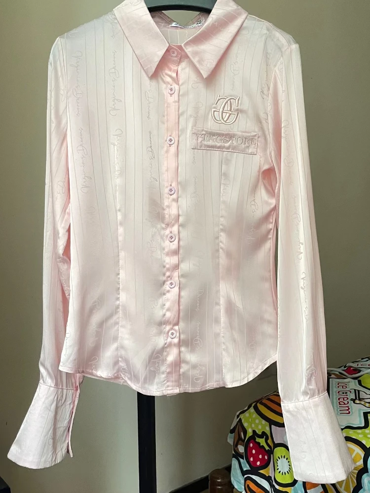 Aoi2000s Y2k Summer Large Size In Sexy Slim Short Sleeve Pink Shirt Women Korea Style Button Office Cosplay Female Clothing