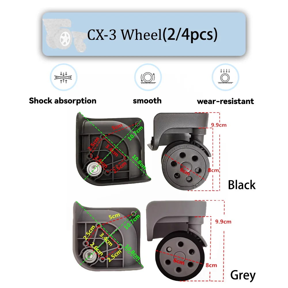 

CX-3 Universal Wheel Black Replacement Suitcase Silent Smooth Convenient Shock Absorbing Durable Rotating Accessories Wheels