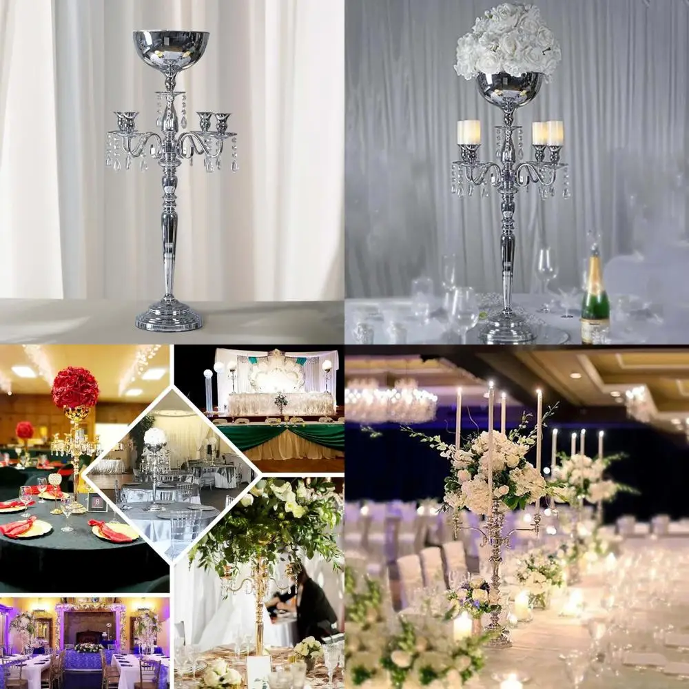 

Stylish Silver 4-Arm Metal Candelabra Votive Candle Holder and Flower Vase Bowl for Elegant Decor