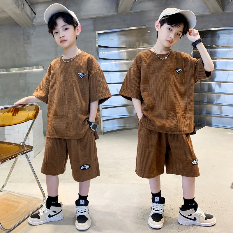 New Summer Boys Clothes Sets Teen Short Sweatshirt + Pants Children Clothing Solid Kids Boy Sport Suits 4 6 8 10 12 14 Years