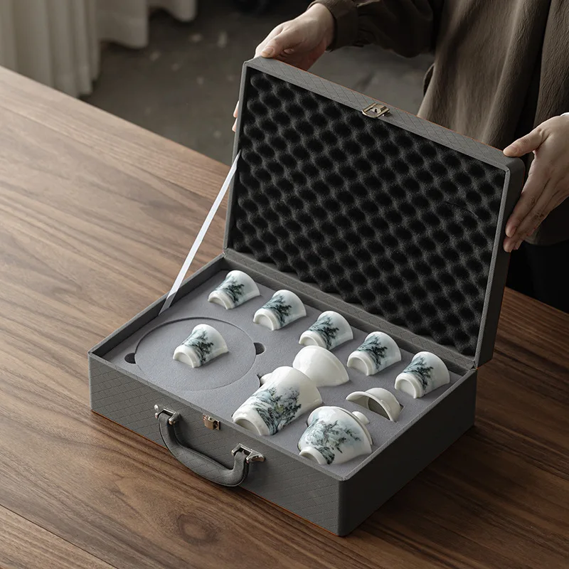 

Dehua suet jade kung fu tea set home office light luxury business meeting event souvenir