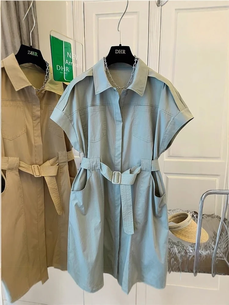 Vestido estilo retro con cinturón de trabajo, diseño de patchwork, talla ande, diseño adeazante, falda de línea A de cint...