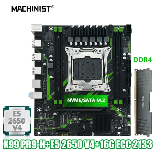 MACHINIST X99 PR9-H Juego de placa base con LGA2011-3 Xeon E5 2650 V4 CPU DDR4 16GB (1*16GB) 2133MHZ Memoria RAM NVME M.2 SATA