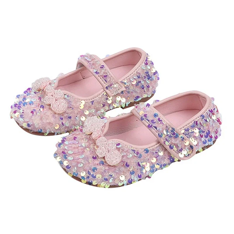 

Girls' Princess Leather Shoes 2025 Autumn Fashion Sequin Crystals Children’s Shoes Soft Non Slip Soles Casual Flats for Students