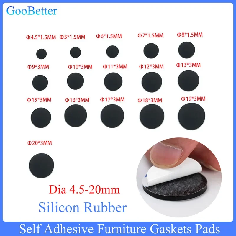 

1-100Pcs Dia 4.5-20mm Black Round Rubber Self Adhesive Backing Silicone Rubber Furniture Pads Cabinet Feet Leg Gaskets