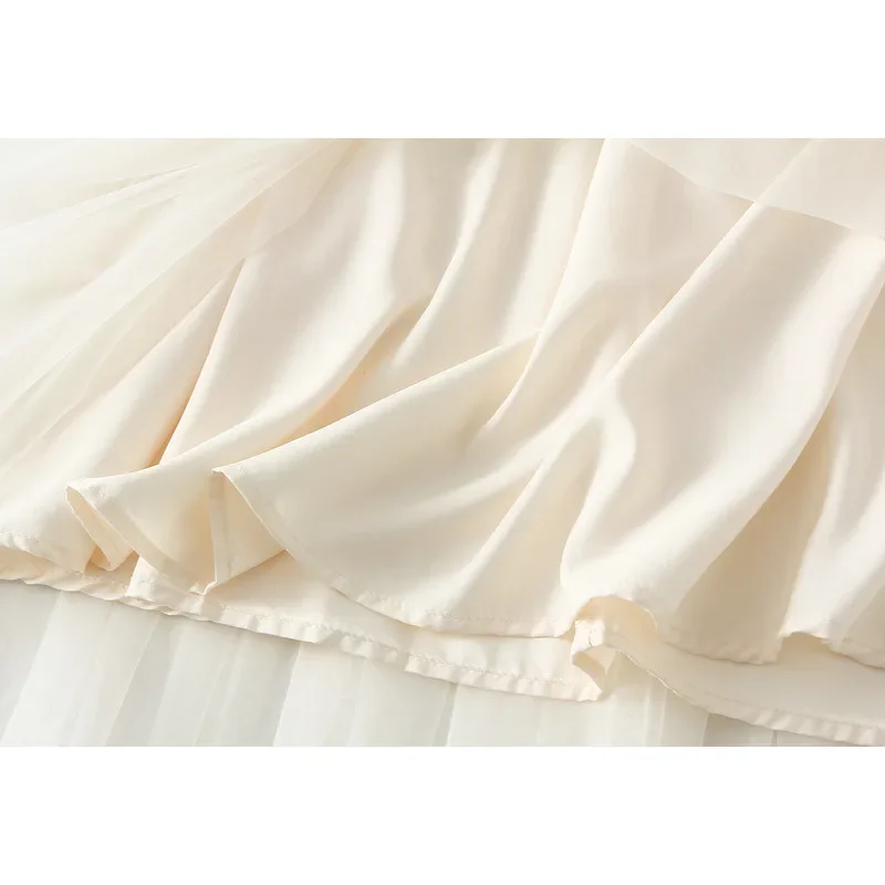 Nouveauté 2025 femmes taille haute couleur unie maille élégante jupe longue femme douce décontracté Tulle Tutu jupes