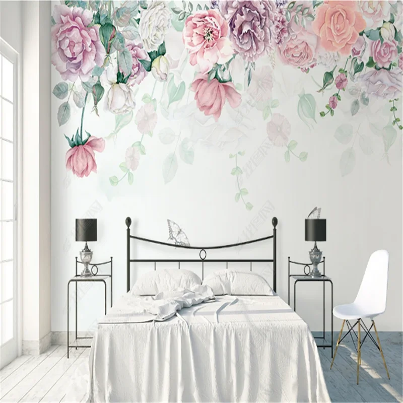 Nordic Watercolor Pastoral Leaf Flower Mural Wallpaper for Living Room Painting Bedroom Background Wall Paper Home Decor