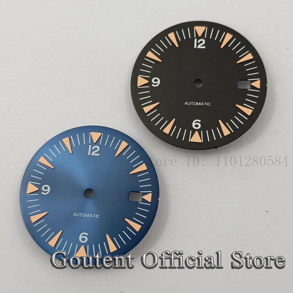 Goutent 32mm Black Blue Green Sterile Watch Dial Green Luminous Fit NH35 NH36 Movement Watch Face