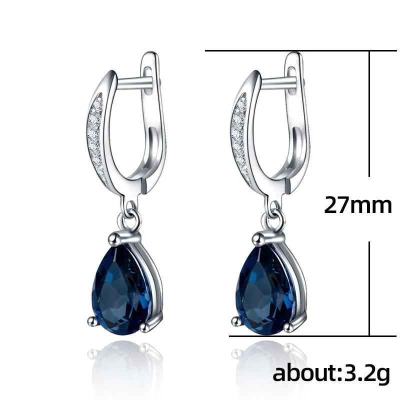 Huitan Wunderschöne wassertropfenförmige blaue Zirkonia-Tropfenohrringe für Damen, Abendparty, elegante Accessoires, klassischer Schmuck – Detail 6