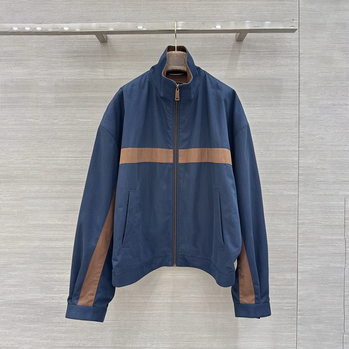 2026 high-quality women's American retro color blocked stand up collar jacket26107100