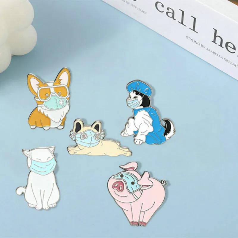 Life First Animal Enamel Pin Custom Cat Dog Pig Corgi Husky French Bulldog Brooches Bag Lapel Pin Cartoon Fun Badge Jewelry Gift