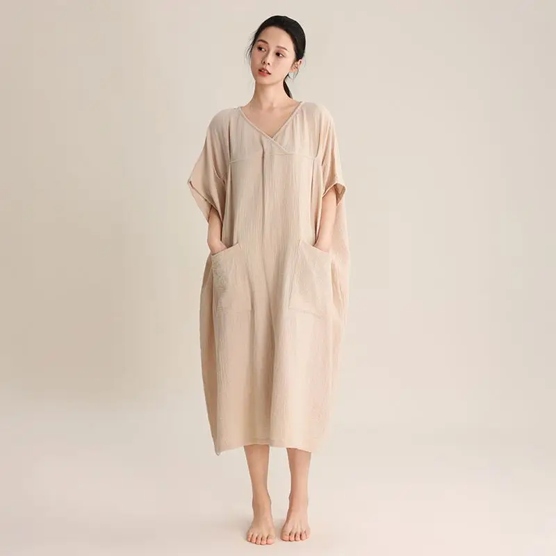 

Марлевые хлопковые ночные рубашки, однотонная одежда для сна, женская домашняя одежда, летние пижамы с короткими рукавами, платье, ночная рубашка, одежда для сна