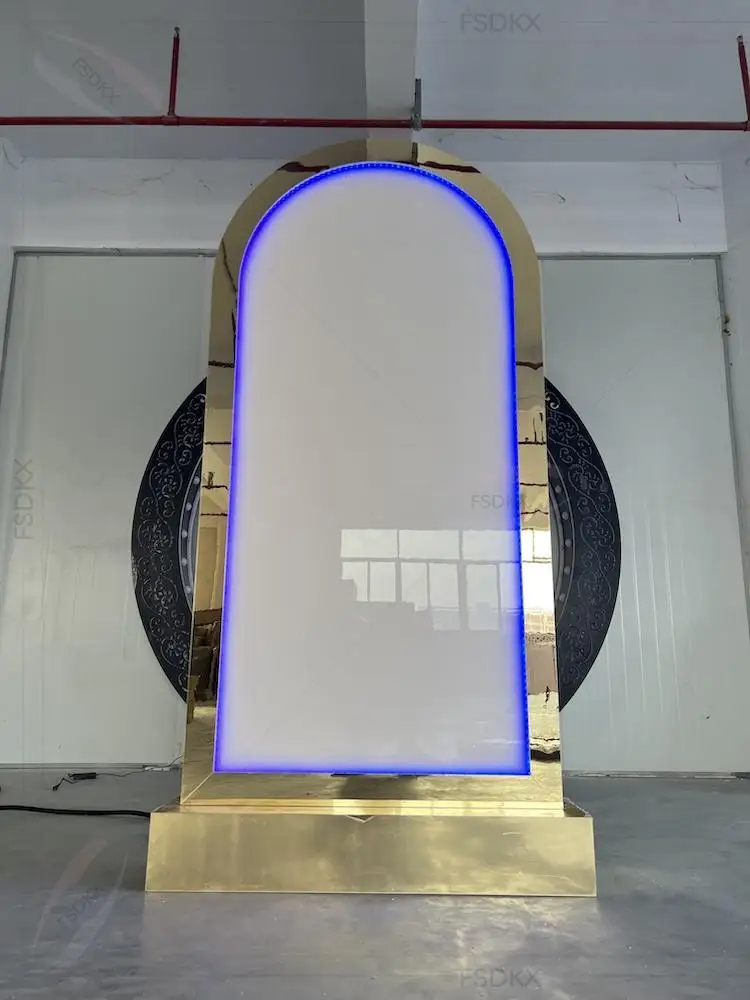 

FSDKX Party Led Light Acrylic Backdrop for Wedding Decoration Gold Mirror Arch Stand Backdrop