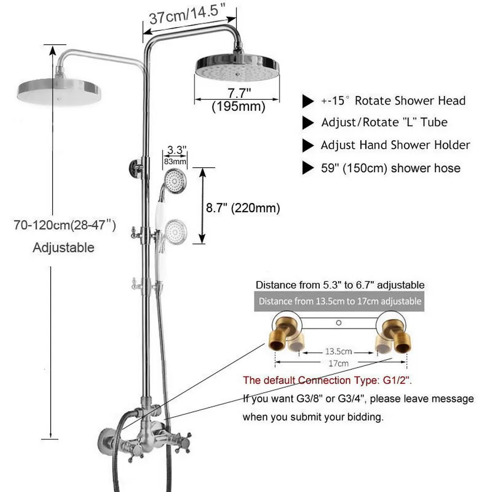 Antique Red Copper Wall Mount Rain Shower System Hand Shower Head Set Bath Dual Cross Handles Tap arg525