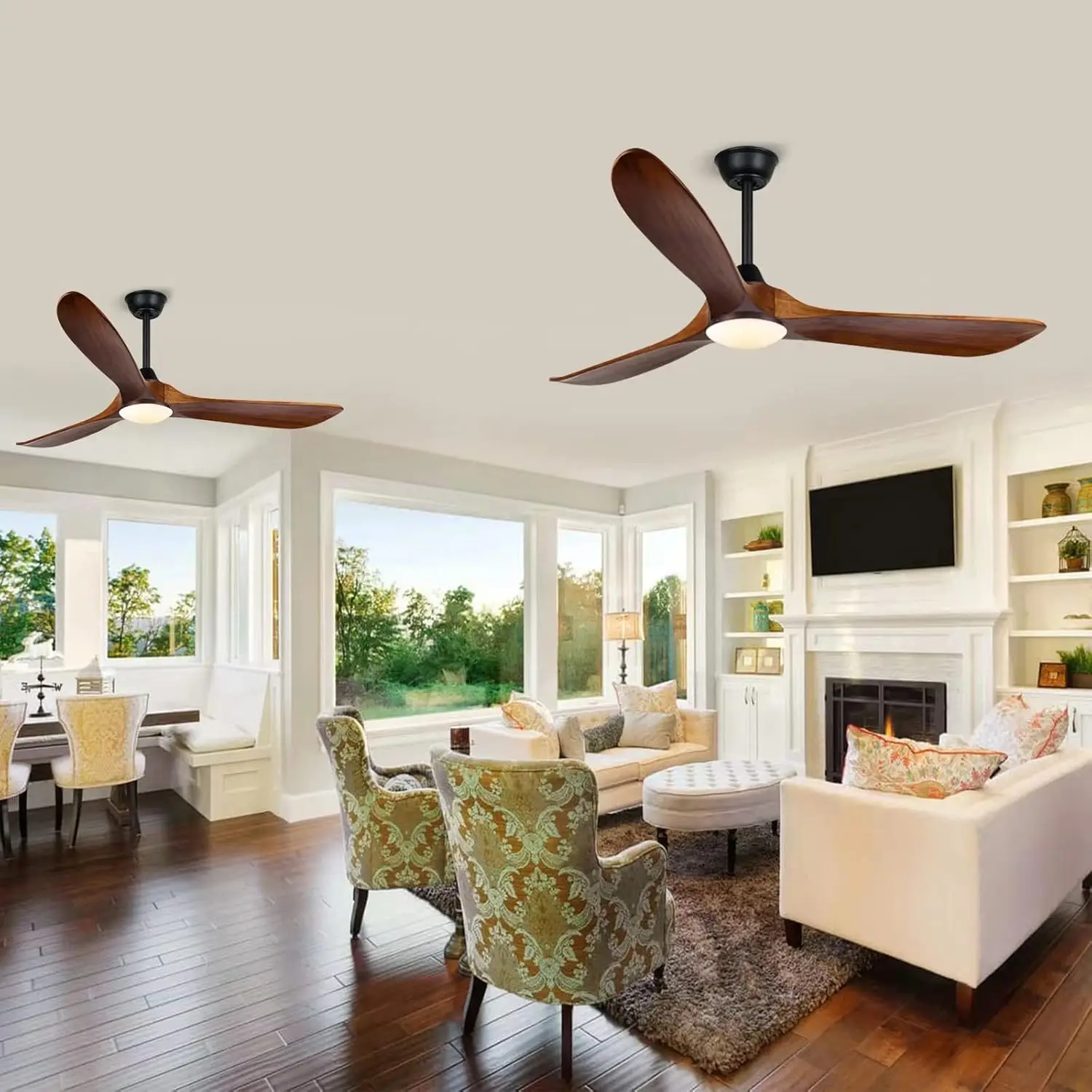 Ceiling Fans with Lights, 60 inch Outdoor Ceiling Fan for Patios with Light, 3 Blades Wood Ceiling Fan Damp