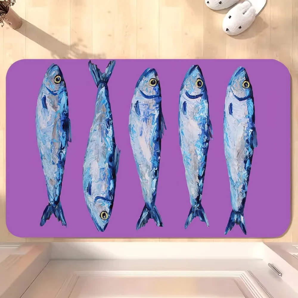 Colorful Sardine Lobster Fish Ocean D Floor Mat Bedroom Kitchen Door Bath House Super Absorbent Foot Non-slip Living Room Home