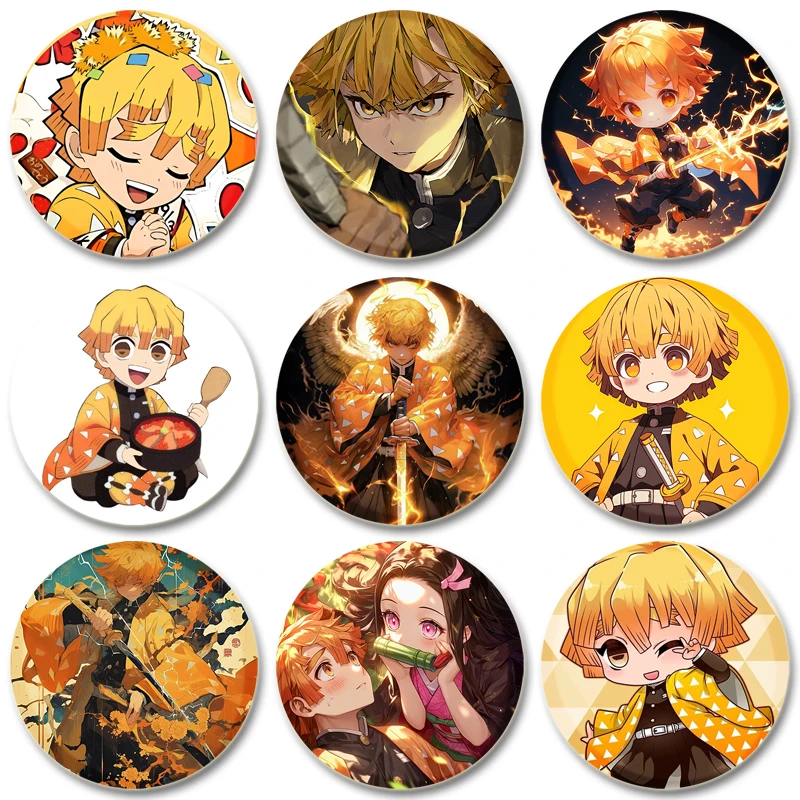 32/44/58mm Anime Cartoon Button Pin Badge Figures Agatsuma Zenitsu Backpack Clothes Decoration Brooches for Fans Gifts