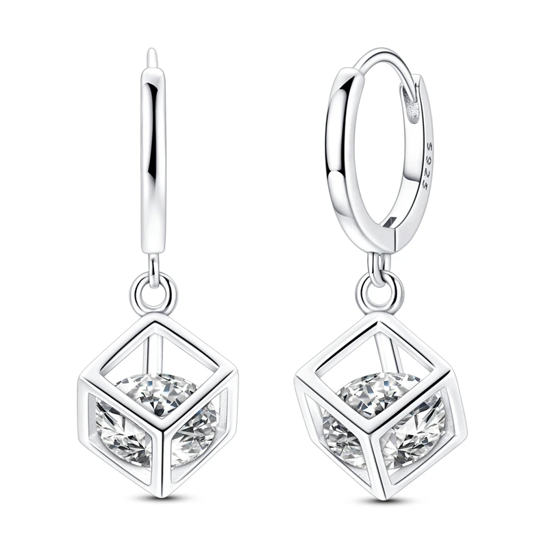 

Серьги из стерлингового серебра 925 пробы, женские сверкающие 3D полые серьги-капли в форме куба для юбилея, свадьбы, ювелирные изделия, подарки