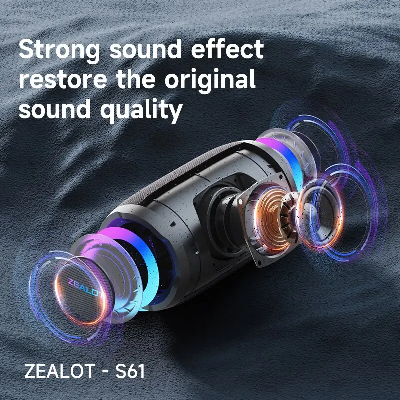 ZEALOT S61 Portable Bluetooth Speaker Double Diaphragm Wireless Subwoofer Waterproof Outdoor Sound Box Stereo Music Surround