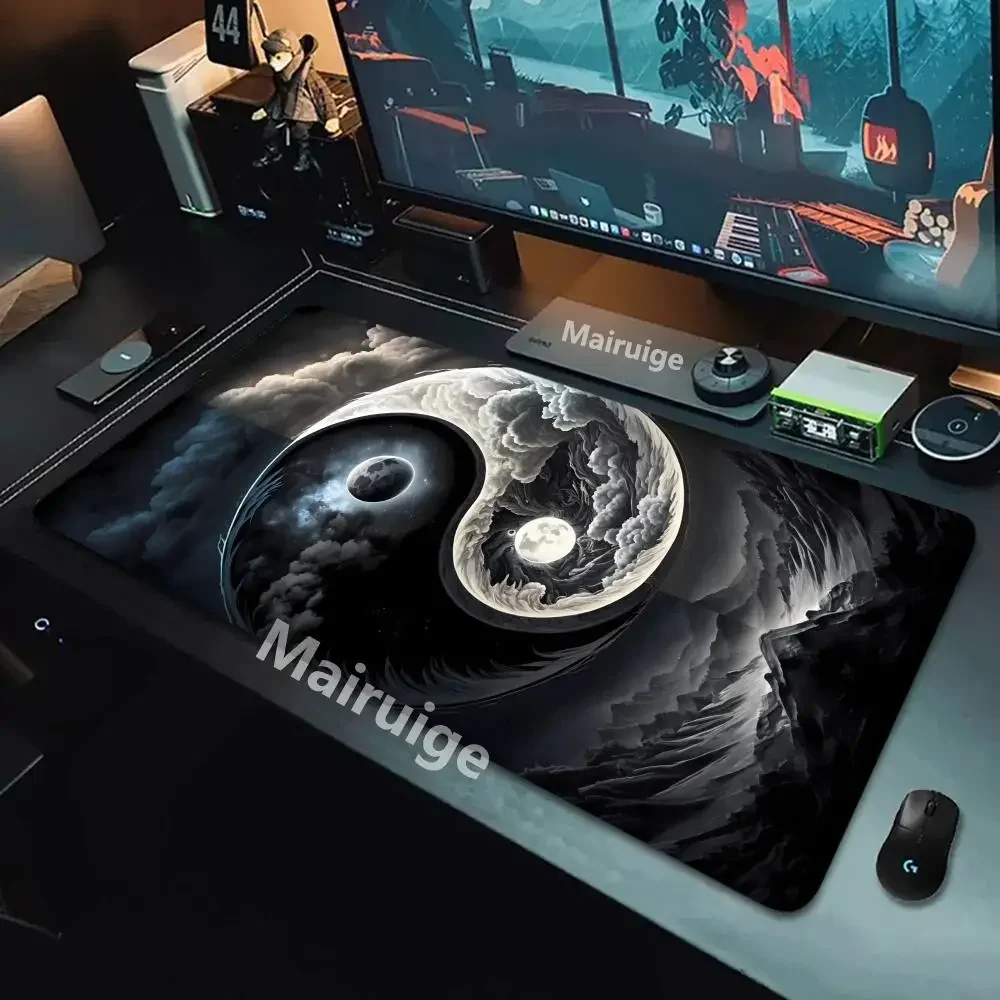 Alas Mouse Gaya Yin-Yang Alas Meja Permainan Kantor Komputer Besar Alas Meja Panjang Alas Mouse Keyboard Gaming Anti Selip Karet XXL