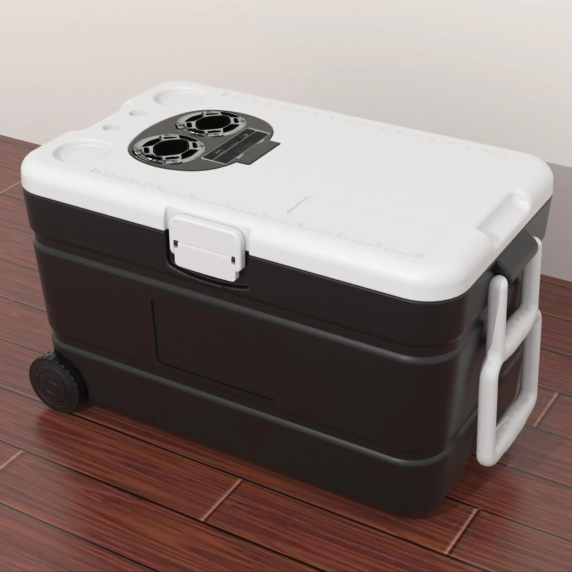 43L cooler box with Bluetooth speaker has extra two side handles with wheels