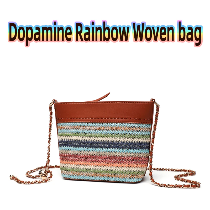 

Плетеная сумка для телефона Dopamine Rainbow, модная тканая сумка на одно плечо для путешествий и путешествий, милая сумка через плечо, сумка-цепочка
