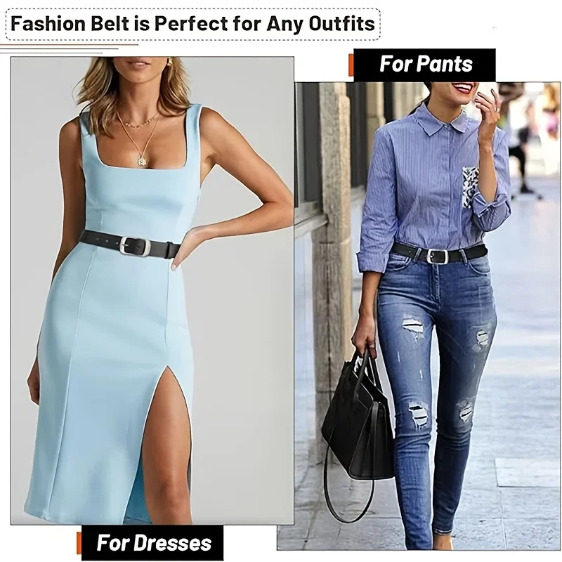 حزام جلد طبيعي فاخر للنساء، تصميم بإبزيم بلون سادة عالي الجودة، أحزمة خصر جينز متعددة الاستخدامات