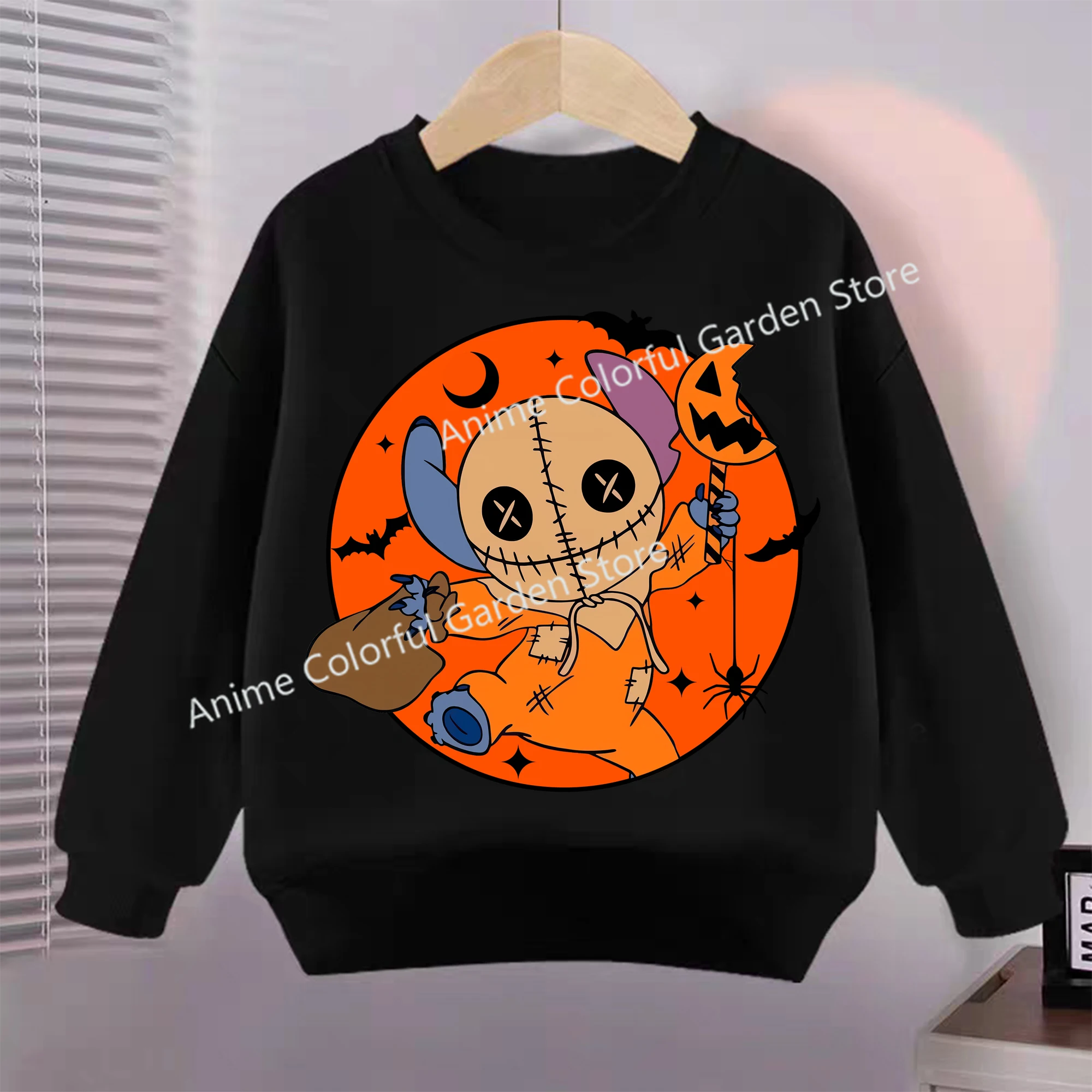 Halloween Disney Stitch  Sweatshirts for Children Kawaii Pullover Boys Girls Cartoon Cute Hoodies Fashion Sweat Kids Clothes