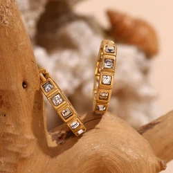 E.B.belle Classic 17mm Diameter Square Zircon Hoop Earrings 2024 Trend Minimalist Tarnish Free Premium Stainless Steel Jewelry