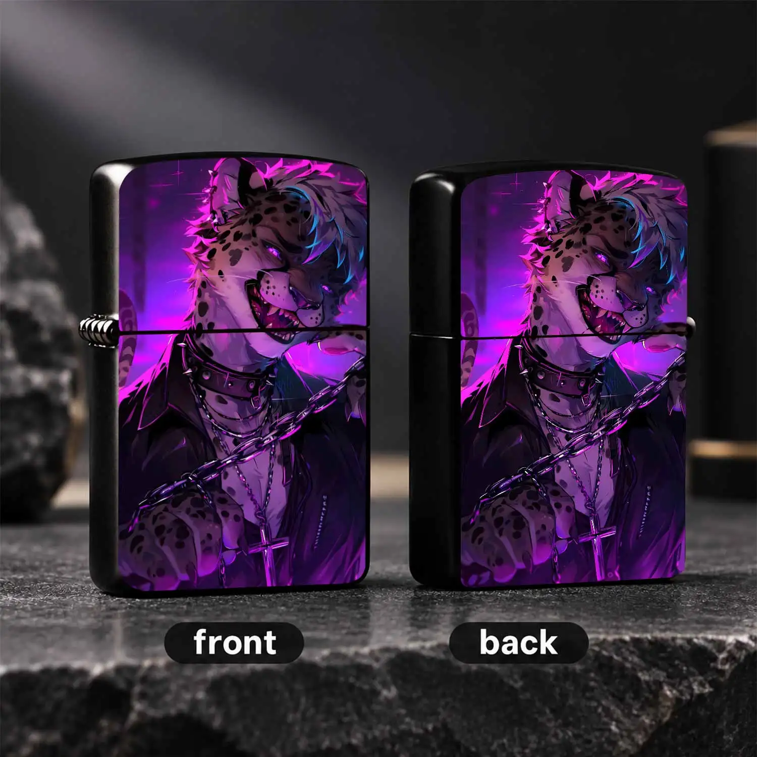 TrendyStyle Anthropomorphic Leopard Printed Lighter, Neon Furry Art Themed Portable Igniter, Ideal for Daily Use Outdoor Activities, Unique Gift for Anime Furry Fans Collectors  A Humorous And Interesting Lighter