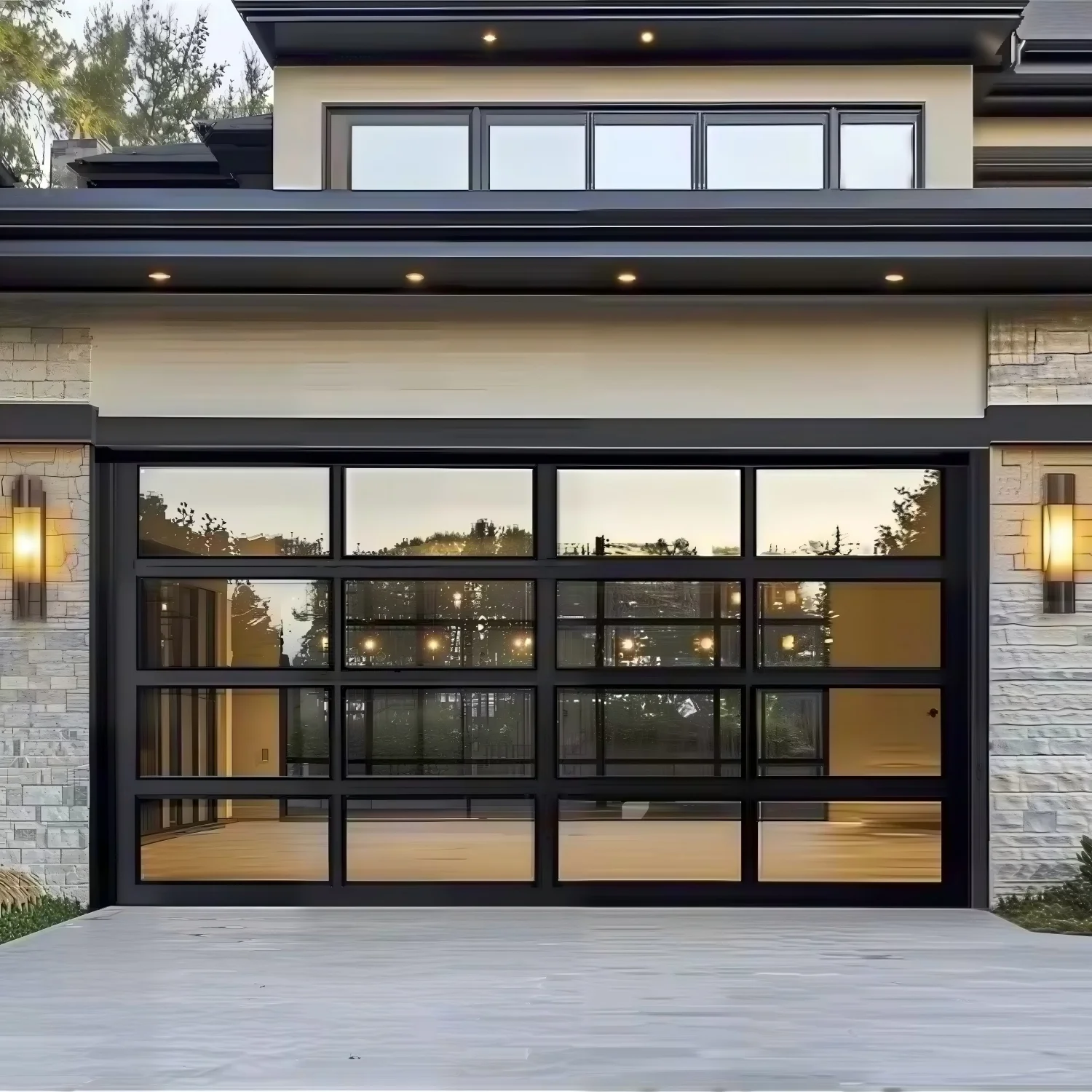 Custom Garage Door Modern Aluminum Tempered Glass Sectional Automatic Overhead Door With Remote Control For Residential Use