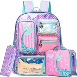 Meetbelify Mermaid Backpack for Girls Bookbag for Girls with Lunchbag and Penbag for Elementary Students