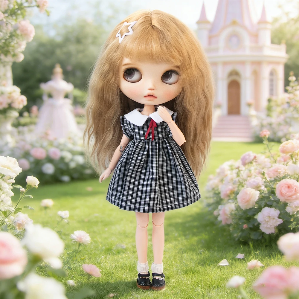 Blyth Doll Clothes BJD Dress School Uniform Plaid Dress Kawaii JK Style Outfit for OB24 YMY Licca Azone Fashion Doll Accessories