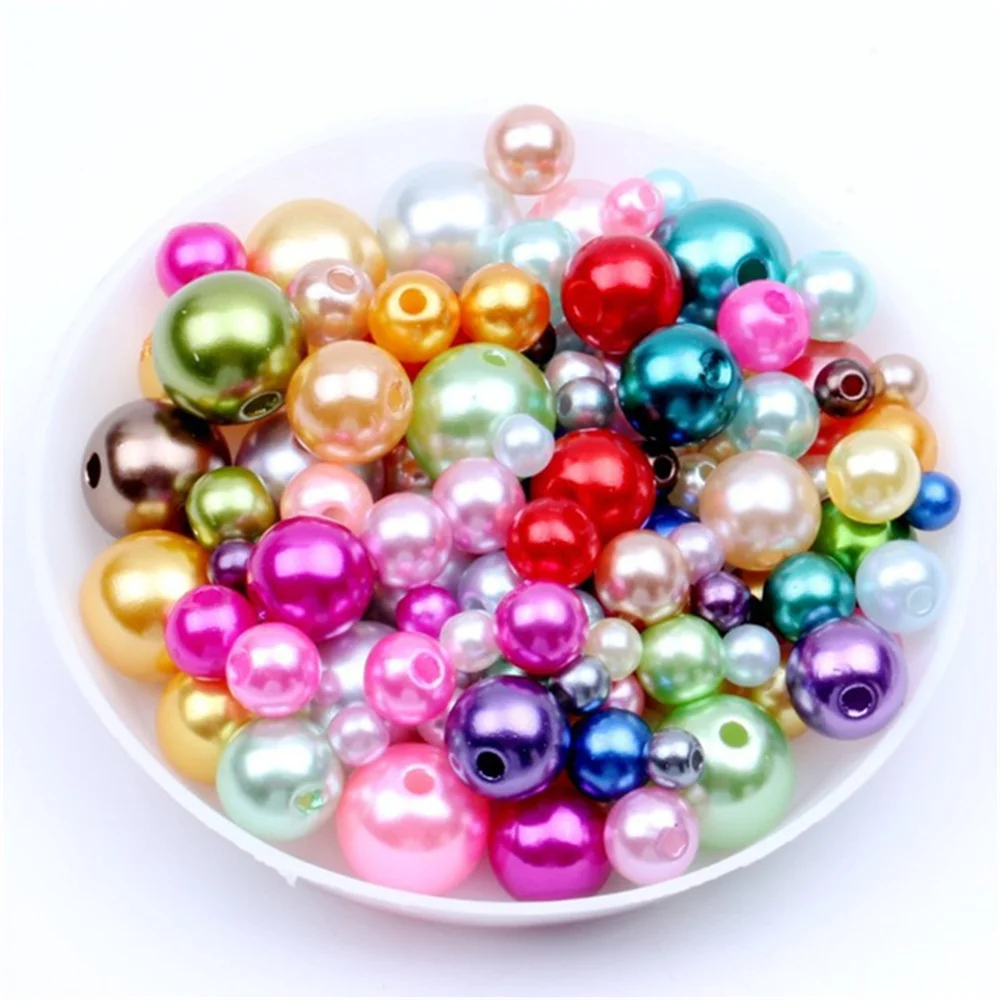 ABS Imitation Round Plastic Pearls for Needlework and Jewelry Making, Straight Hole Pearl, 3mm-12mm