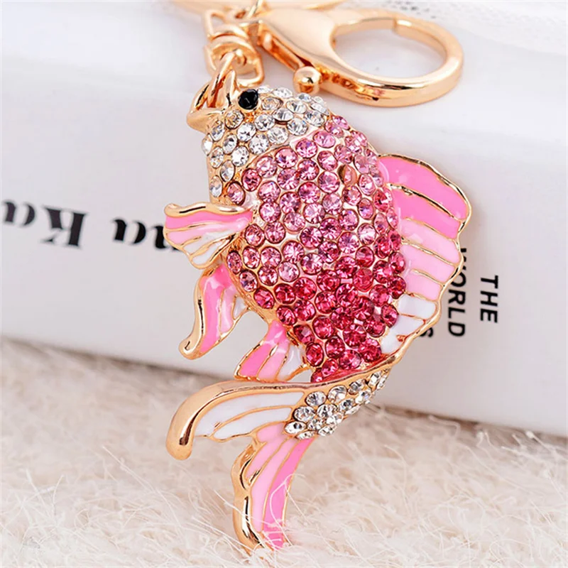 Exquisite Enamel Crystal Fish Key Chains Holder Goldfish Bag Buckle HandBag Pendant For Car Keyrings KeyChains