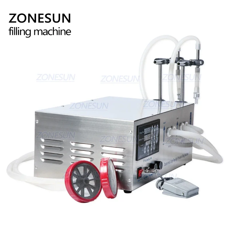 ZONESUN GZ-D1 เครื่องบรรจุกึ่งอัตโนมัติหัวคู่ซักรีดน้ํามันปรุงอาหารเจลทําความสะอาดมือเครื่องบรรจุขวดของเหลว