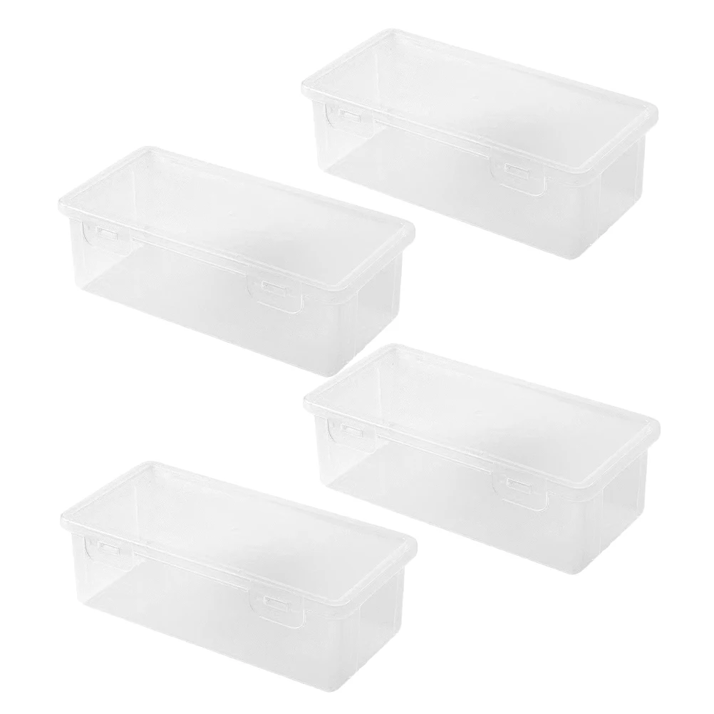 

4pcs Large Capacity Stationery Box Clear Plastic Pencil Case Stackable Storage Boxes Bulk Holders Screw Organizer Hinged Lid