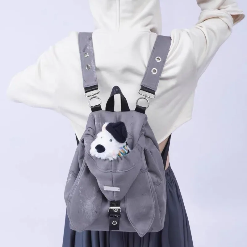 Shoulder Bag Retro Cute Rabbit Ears Backpack Niche Design Drawstring Simple Large Capacity Oblique Span Bags Travel